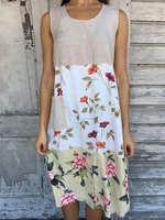 Robes longues sans manches blanc imprimé fleuri poches col bijou robe en polyester extensible longueur de plancher