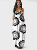 Robes longues sans manches bretelles blanches cou polyester motif imprimé floral robe de longueur de plancher