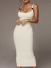 Robes longues sans manches bretelles blanches oeillets de cou robe de longueur de plancher en polyester