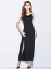 Robes longues sans manches bretelles noires cou fendu devant épaule ouverte Lycra Spandex robe de longueur de plancher