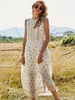 Robes longues sans manches col bijou blanc plissé en polyester extensible longueur de plancher robe