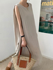 Robes longues sans manches col bijou marron clair sans manches en polyester longueur de plancher robe