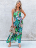 Robes longues sans manches imprimé floral vert bretelles cou polyester longueur de plancher robe