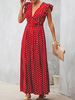 Robes longues sans manches rouge à pois col en V polyester longueur de plancher robe