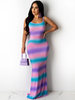 Robes longues sans manches violet bicolore col bijou à lacets dos nu en polyester robe longue