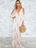 Robes Longues Sexy Femmes Imprimés robe fleurie avec Bretelles à Col Décolleté en V avec Manches Courtes Epaules Dénudées Coupe Cintrée Unicolore Robes de Clubs Etés