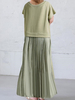 Robes longues vert herbe manches courtes col bijou bicolore robe de longueur de plancher en polyester