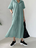Robes longues vert menthe manches courtes boutons à capuche robe de longueur de plancher en polyester