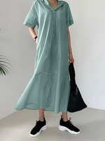 Robes longues vert menthe manches courtes boutons à capuche robe de longueur de plancher en polyester
