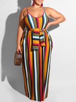 Robes Maxi à Lacets Rayées Sans Manches à Bretelles Grande Taille