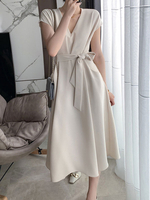 Robes Maxi Blanc Chaud Manches Courtes Col En V Polyester Longueur De Plancher Robe