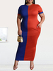 Robes Maxi Décontractées Deux Tons Col Rond Manches Courtes Grande Taille