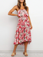 Robes Maxi Florales Sans Manches Haute Faible Femmes Robe Dété