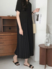 Robes maxi manches courtes col bijou noir maxi robe de longueur de plancher en polyester