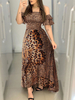 Robes maxi manches courtes imprimé léopard col bateau polyester longueur de plancher robe