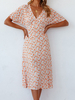 Robes Maxi Manches Courtes Robe Imprimée Florale Rose à Col V Polyester