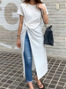 Robes maxi manches courtes robe longue blanche col bijou en polyester
