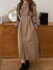 Robes maxi manches longues abricot profond col bijou maxi robe dété en polyester