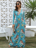 Robes Maxi Manches Longues Motif Imprimé Floral Vert Menthe Col En V Polyester Longueur De Plancher Robe