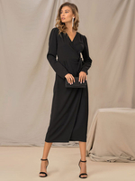 Robes maxi manches longues robe longue plissée moulante en polyester noir col en V