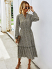 Robes Maxi Manches Longues Vert Imprimé Col Montant Robe De Longueur De Plancher De Polyester