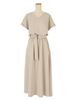 Robes Maxi Marron Clair Manches Courtes Col V Polyester Eté Longueur De Plancher Robe