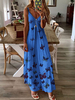 Robes Maxi Sans Manches Bleu Ombre Bretelles Cou Papillon Longueur De Plancher Robe Robe De Plage