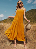 Robes maxi sans manches bretelles orange cou à lacets été surdimensionné robe de longueur de plancher en polyester