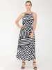 Robes Maxi Sans Manches Rayures Noires Motif Bretelles Cou Robe Surdimensionnée De Longueur Au Sol En Polyester