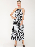 Robes Maxi Sans Manches Rayures Noires Motif Bretelles Cou Robe Surdimensionnée De Longueur Au Sol En Polyester
