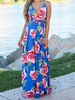Robes Maxi Sans Manches Robe Longue De Plancher En Polyester Imprimé Floral Bleu Profond