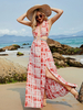 Robes maxi sans manches rouge tie dye encolure conçue à lacets irrégulière robe de longueur de plancher en polyester