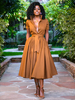 Robes Mi-longue Robes Chemise Orange Col Montant Ceinture Manches Courtes Superposé