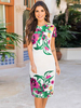 Robes Moualntes Mi-longues Imprimés Florales Sexy Eté à Col Rond avec Manches Courtes Coupe Cintrée Multicolores Robes Eté Sexy