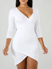 Robes Moulantes Blanc Volants Col V Décontracté Manches Longues Robe Crayon