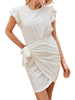 Robes moulantes blanches femmes robe courte nouée à manches courtes et col bijou