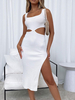 Robes moulantes blanches U Nekc sans manches découpées épaule ouverte robe fourreau sexy robe crayon