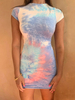 Robes moulantes Bleu Tie Dye Manches courtes Robe fourreau décontractée à col bijou Robe midi
