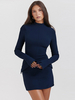 Robes Moulantes Bleue Poches Décontracté Manches Longues Robe Crayon