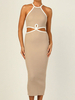 Robes moulantes Bloc de couleur kaki Sans manches Sexy Jewel Neck Robe moulante Robe fourreau