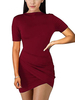 Robes moulantes bordeaux manches courtes robe fourreau en polyester col bijou