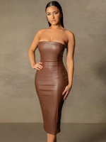 Robes moulantes café marron sans bretelles passepoil épaule ouverte robe crayon sans manches décontractée