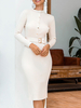 Robes moulantes col bijou manches longues boutons décontracté robe crayon abricot robe pull