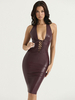 Robes Moulantes Col En V Sans Manches En Cuir Pu Tenue De Club Pour Femmes