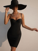 Robes Moulantes Courtes avec Bretelles Femmes à Col Décolleté en V Coupe Cintrée Unicolore Robes Sexy