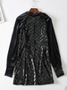 Robes Moulantes Courtes Cousu en Velours avec Paillettes avec Manches Longues à Col Rond Unicolore