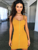 Robes Moulantes Courtes Elastique Etés Sexy avec Bretelles à Col Décolleté en Carré sans Manches Coupe Cintrée avec Boutons Unicolore Robes Etés Sexy