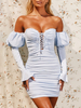 Robes Moulantes Courtes Femmes à Col V à Lacets avec Manches Longues Amples avec Volantes Coupe Cintrée Unicolore Sexy