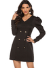 Robes Moulantes Courtes Femmes à Col V avec Manches Longues Amples Coupe Cintrée avec Boutons Unicolore Robes Etés Sexy