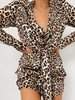Robes Moulantes Courtes Femmes Imprimés Léopard à Col Revers avec Manches Longues Coupe Cintrée à Lacets Sexy